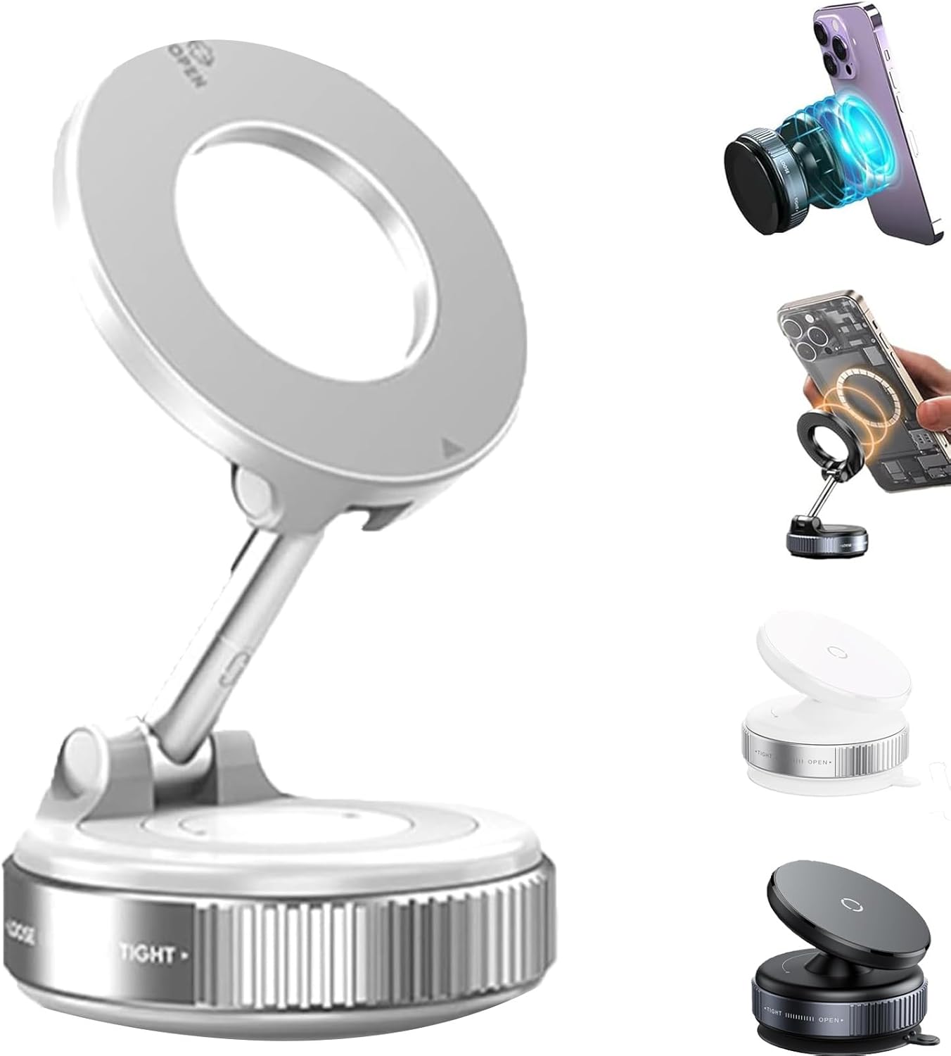 Support téléphone ventouse + aimant – 360° rotatif