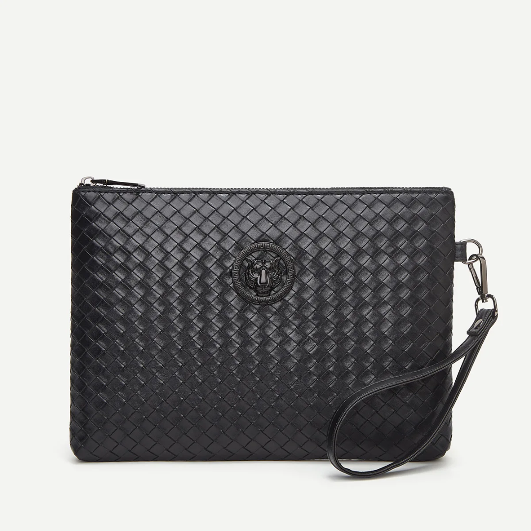 Pochette Prestige™ – Cuir Tressé Noir